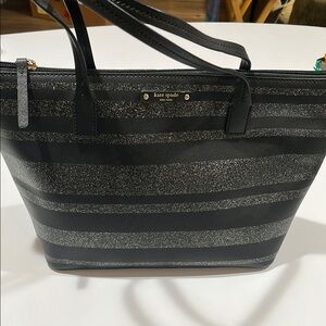Kate Spade Black and Silver Striped glitter  Women's Tote